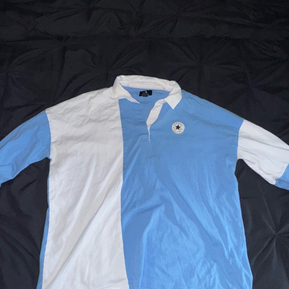 Converse Two-Tone Polo Shirt Light Blue and White